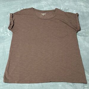 Max Studio Brown Cuffed Sleeve Relaxed T-Shirt